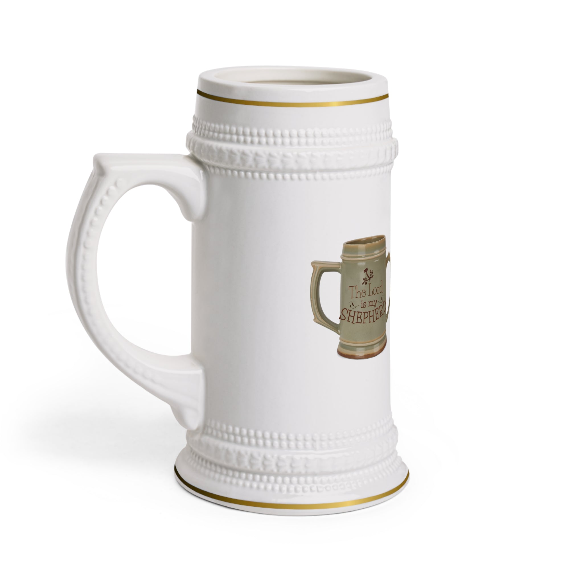 Ceramic Beer Stein Mug — Vintage 'The Lord Is My Shepherd' Faith Design